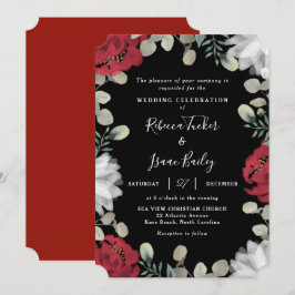 Invitación Elegante verde floral rojo y blanco Boda negro