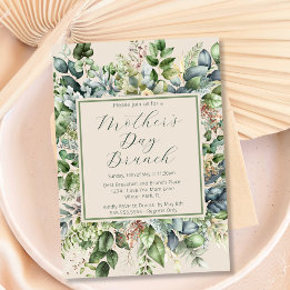 Invitación Elegante Verde Florales Suaves Brunch del Día de l