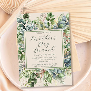 Invitación Elegante Verde Florales Suaves Brunch del Día de l