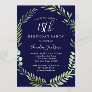 Invitación Elegante Verde Marino Acuarela 18 Cumpleaños