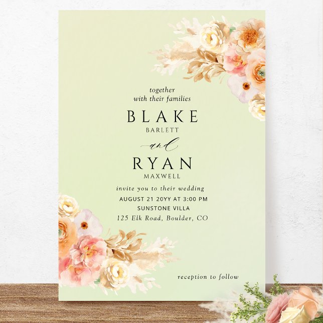 Invitación Elegante, Verde Mínimo, Peach, Rubor Cream Boda (Subido por el creador)