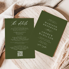 Invitación Elegante verde oliva todo en un Boda de código QR