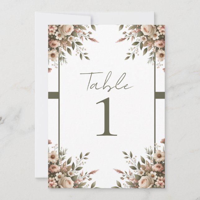 Invitación Elegante Verde Oliva y Floral Blanco Esquina Boda  (Anverso)