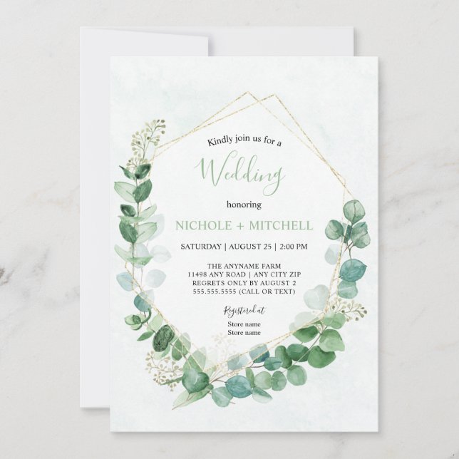 Invitación Elegante verde oro todo en un Boda (Anverso)