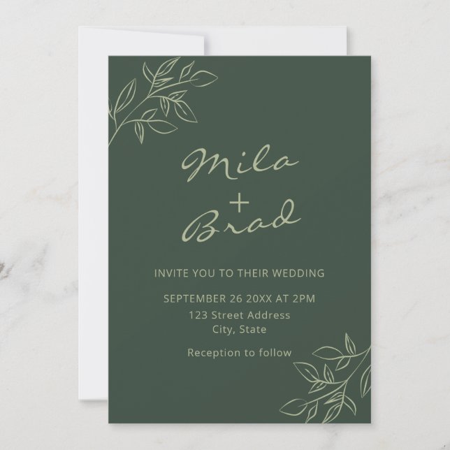 Invitación Elegante verde oscuro Minimalista (Anverso)