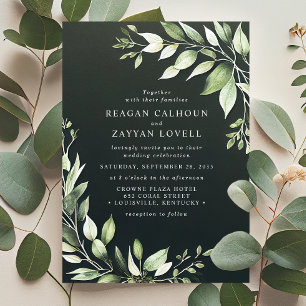 Invitación Elegante Verde Oscuro Moderno Hojas Bodas Verde Ve