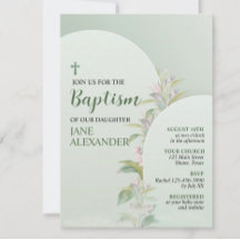 Elegante Verde Pastel Floral Bautizo