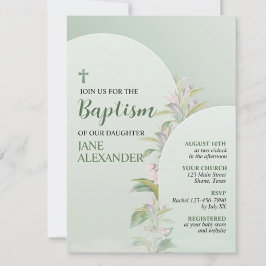 Invitación Elegante Verde Pastel Floral Bautizo