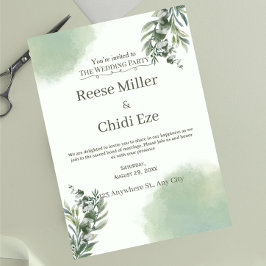 Invitación Elegante Verde Polvoriento Clásico Bodas Script 