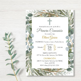 Invitación Elegante verde primera comunión en la cultura espa