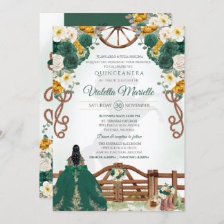 Invitación Elegante verde Rústico Charro Occidental Quinceane