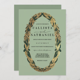 Invitación Elegante verde sabio dorado deja Boda