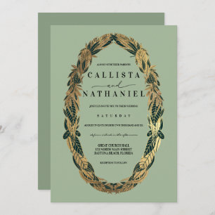 Invitación Elegante verde sabio dorado deja Boda
