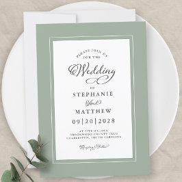 Invitación Elegante Verde Salvia Boda Caligrafía Moderna Chic