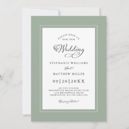 Invitación Elegante Verde Salvia Chic Caligrafía Moderna Boda