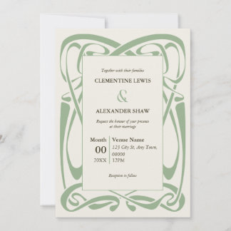 Invitación Elegante Verde Salvia en Cinta Vintage Amarilla Su