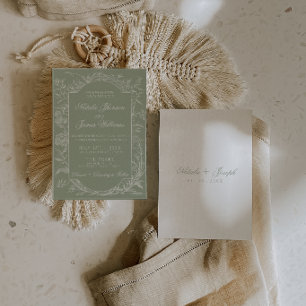 Invitación Elegante Verde Salvia Floral Boho Botánico Boda