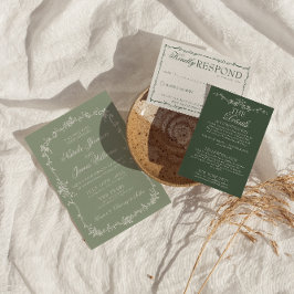 Invitación Elegante Verde Salvia Floral Boho Botánico Boda