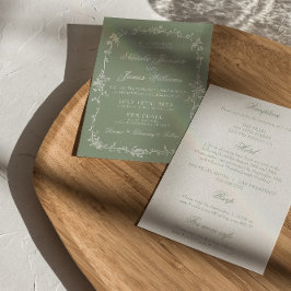 Invitación Elegante Verde Salvia Floral Boho Todo En Uno Boda