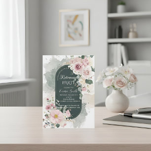 Invitación Elegante Verde Salvia Rosa Floral Acuarela Nu