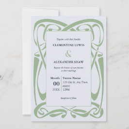 Invitación Elegante Verde Salvia sobre Cinta Vintage Azul Pas