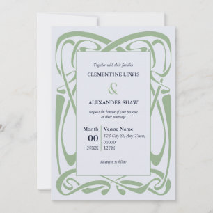 Invitación Elegante Verde Salvia sobre Cinta Vintage Azul Pas
