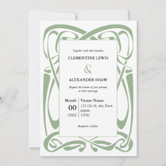 Invitación Elegante Verde Salvia sobre Cinta Vintage Blanca