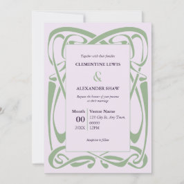 Invitación Elegante Verde Salvia sobre Cinta Vintage Lila