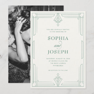 Invitación Elegante Verde Salvia y Marfil Suave   Boda con Fo