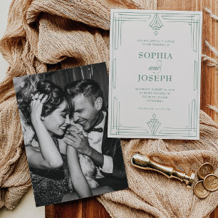 Invitación Elegante Verde Salvia y Marfil Suave Boda con Fo