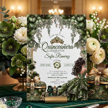 Elegante Verde Tiara Floral Dorada Quinceañera