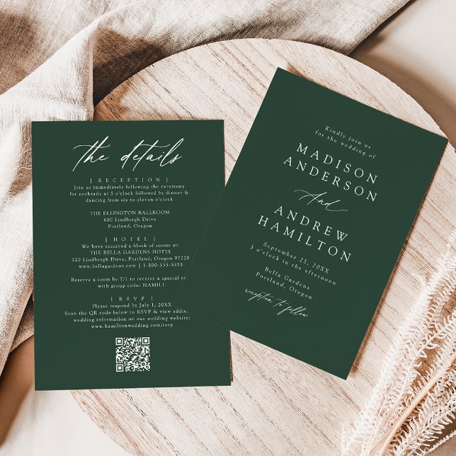 Invitación Elegante Verde Todo En Un Boda De Código QR (Subido por el creador)