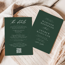 Invitación Elegante Verde Todo En Uno Código QR Boda