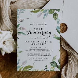 Invitación Elegante verde tropical 50° aniversario Boda