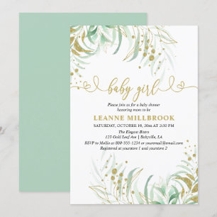 Invitación Elegante verde verde y Chica dorado Baby Shower