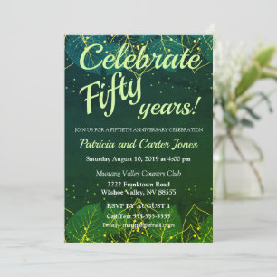 Invitación elegante verde y dorada para el 50 aniv