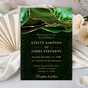 Invitación Elegante Verde y Dorado Agata Boda