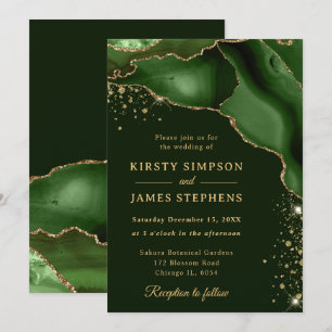 Invitación Elegante Verde y Dorado Agata Boda Brillante