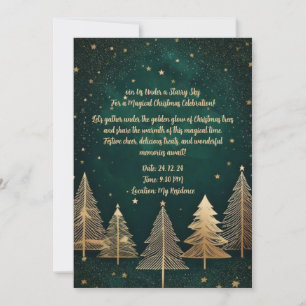 Invitación Elegante verde y dorado con tema de noche estrella