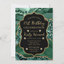 Invitación Elegante Verde y Dorado Glitter Agata Cumpleaños 2