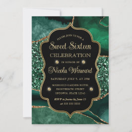 Invitación Elegante Verde y Dorado Glitter Agata Dulces Dieci