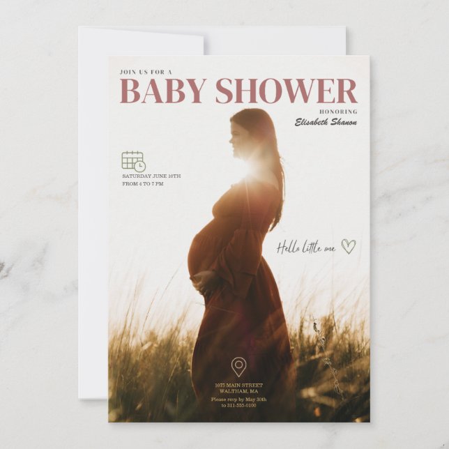 Invitación Elegante verde y marrón Minimalista, con foto (Anverso)