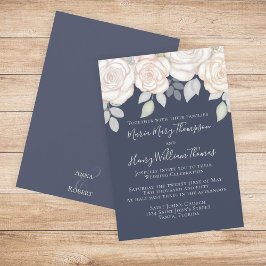 Invitación Elegante Verdor Acuarela Floral Rústica Azul