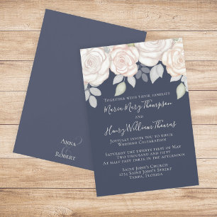 Invitación Elegante Verdor Acuarela Floral Rústica Azul