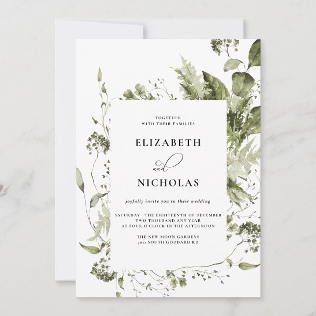 Invitación Elegante Verdor de Primavera | Boda (Anverso)