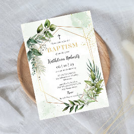 Invitación Elegante Verdor Dorado Floral Foliage Baptismo