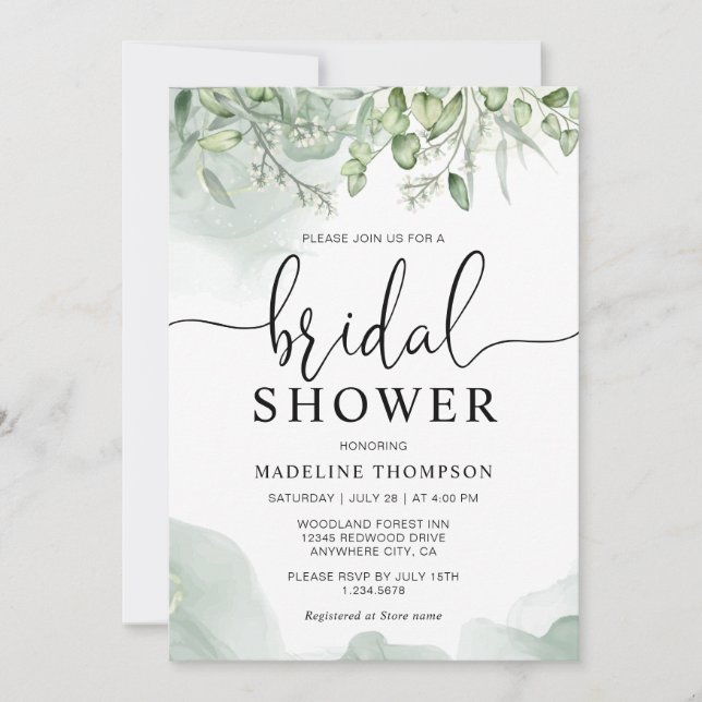 Invitación Elegante Verdor Floral Eucalyptus Bridal Shower I (Anverso)