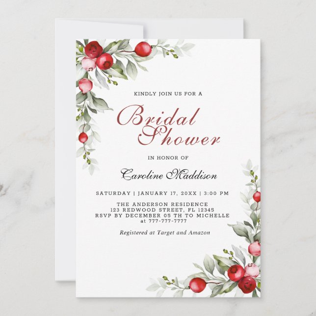Invitación Elegante Verdor Invierno Bridal Shower Flyer (Anverso)