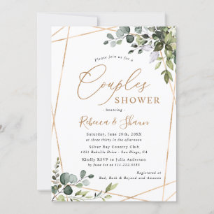 Invitación Elegante Verdor Moderno Dorado Parejas Ducha