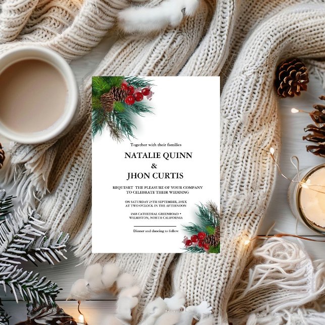 Invitación Elegante Verdor navidades blancos boda de invierno (Subido por el creador)